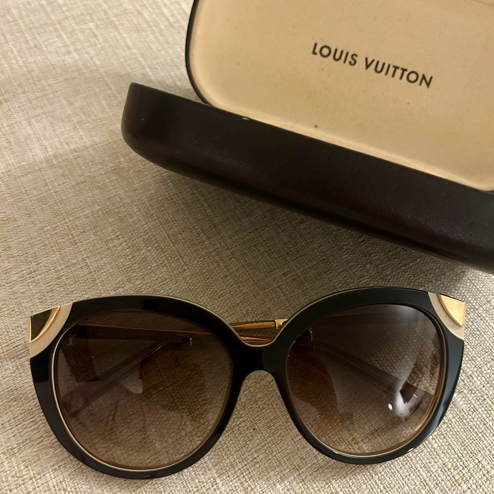 Louis Vuitton Black and Gold Women's Sunglasses, Vintage